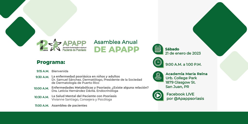 APAPP celebra próximamente Asamblea Anual para pacientes con psoriasis